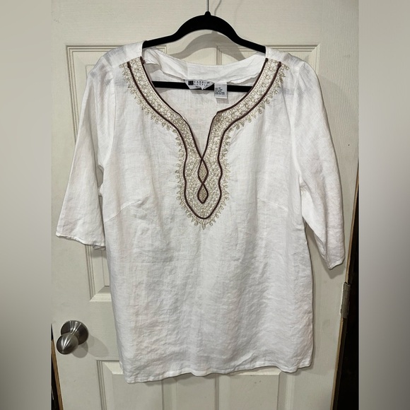 Carole Little Embroidered Linen Tunic Top 1X - Picture 1 of 2